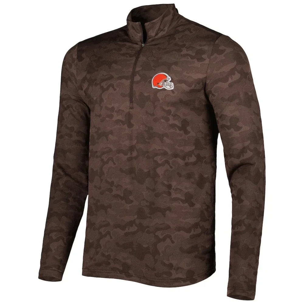 Antigua Cleveland Browns Mens Brigade Camo Quarter Zip Pullover Brown MD 104655